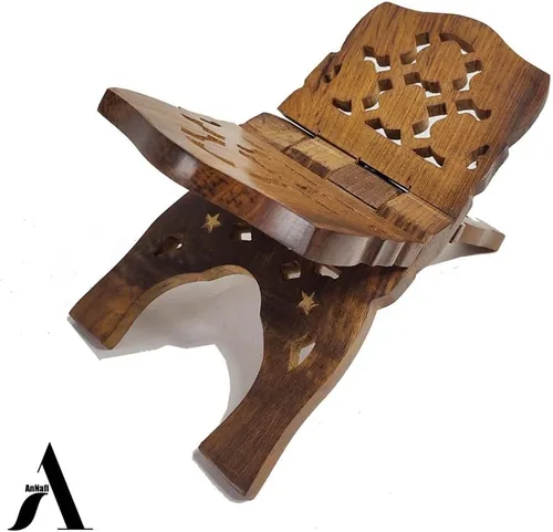Vista 5 de AnNafi® Soporte de madera para libros Rehel/Rehal para la Biblia del Corán Geeta Soportes de libros indios para leer manos libres