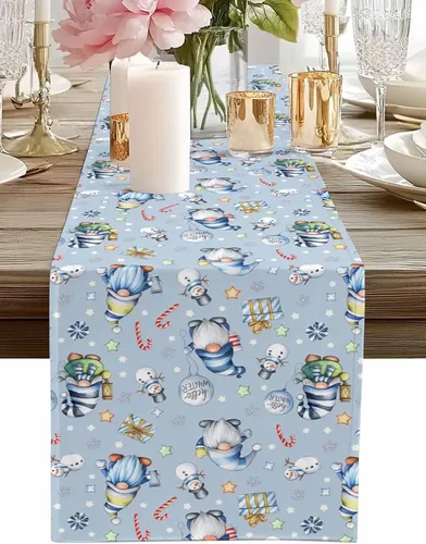Vista 10 de Camino de mesa de Navidad de otoño de 90 pulgadas de largo, árbol de Navidad, fondo gris, duradero, lavable, camino de mesa de cocina para Árbol