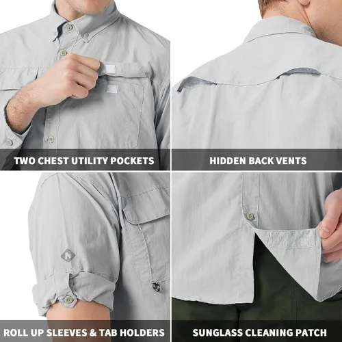 Vista 22 de NAVISKIN Camisas de pesca con protección solar UPF 50+ de manga larga para hombre, PFG para senderismo, viajes, campamento