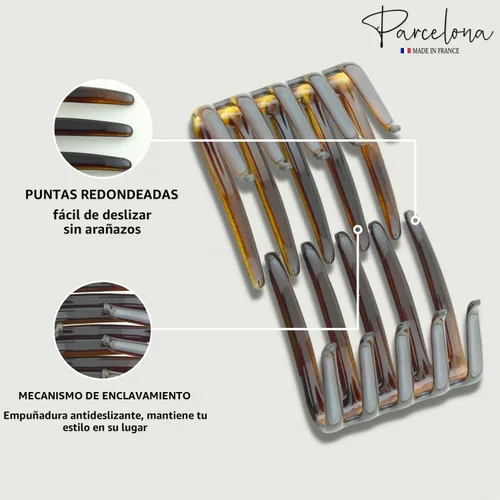 Vista 3 de Parcelona Cangrejo francés entrelazado marrón mediano 2 1/4 pulgadas celuloide antideslizante coleta clips flexibles resistentes pinzas para el pelo