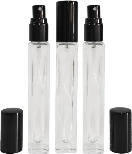Vista 2 de 8 botellas de perfume de 0.3 fl oz, botellas de spray de vidrio rellenables, mini botella de vidrio cuadrada portátil de viaje, pequeña botella