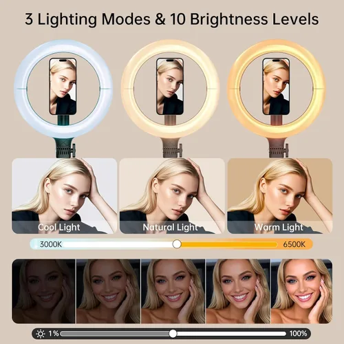 Vista 5 de Anillo de luz magnético de 10.2 pulgadas con trípode de 64 pulgadas para iPhone Mag Safe, anillo de luz recargable de 5000 mAh con soporte, trípode