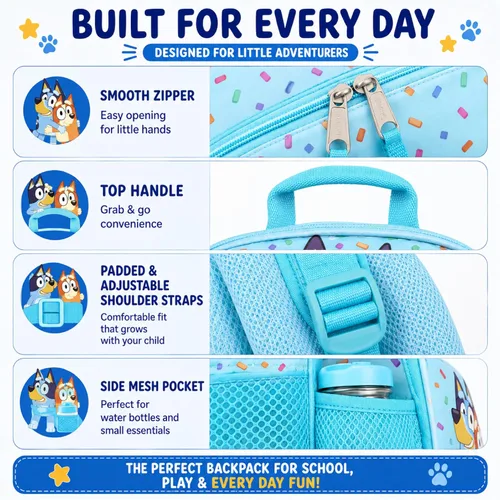 Vista 4 de Fast Forward Bluey - Mochila y lonchera 3D para niños (14 pulgadas)