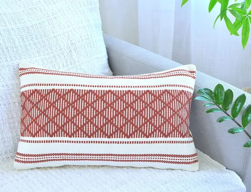Vista 10 de Funda de almohada tejida de algodón, color verde oliva/blanco roto, 16 x 16 pulgadas (una sola pieza)