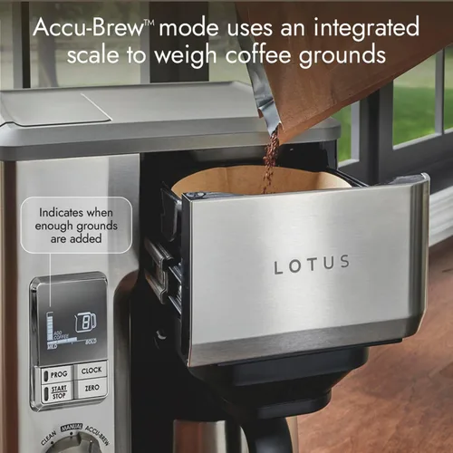 Vista 3 de Lotus Cafetera con escala molida, cafetera programable de 10 tazas, The Top Drip, 1500 vatios, acero inoxidable, serie profesional, LTSCM500