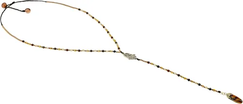 Vista 3 de AeraVida Elegante collar de Lariat de cuerda de algodón de ojo de tigre de mano de protección de Hamsa, Resina, Ojo de tigre