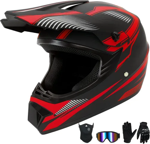 Vista 14 de Casco de motocross para niños jóvenes, casco de motocicleta todoterreno con (gafas, guantes, máscara), juego de 4 piezas, casco de cara completa