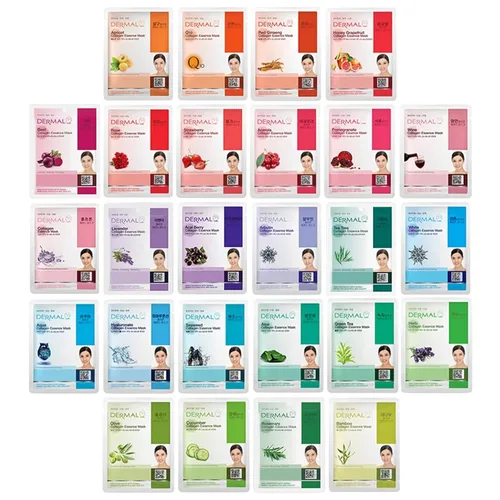 Vista 10 de DERMAL Paquete combinado de 26 mascarillas faciales coreanas con esencia de colágeno (verde y amarillo) – Mascarilla facial hidratante y calmante