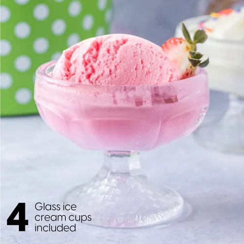 Vista 5 de Euro Cuisine Máquina para hacer helados, sorbetes y yogur congelado, máquina casera para hacer helados para niños con 4 vasos de vidrio, tazón