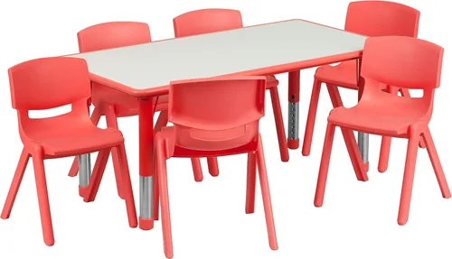 Vista 8 de Conjunto Flash Furniture de mesa resctangular y 6 sillas apilables, de plástico, con 6 sillas apilables para escuela, Acero, Azul