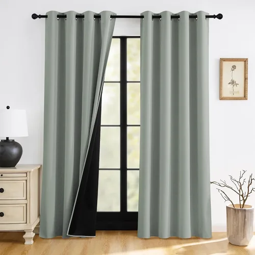 Vista 18 de RYB HOME Cortinas 100% opacas de 63 pulgadas de largo, cortinas de ventana de eficiencia energética y reducción de ruido para dormitorio, sala