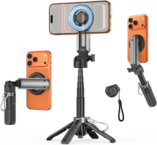 Vista 9 de Trípode para selfie stick con luz de relleno y control remoto Negro