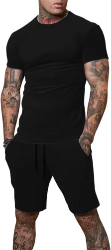 Vista 3 de Uni Clau Conjunto corto de 2 piezas para hombre, conjunto de camisa y pantalones cortos de verano a la moda