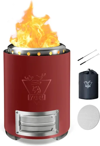 Vista 16 de YEFU Hoguera de mesa portátil: estufa de bajo humo para exteriores y patio, fogata de mesa de combustión segura alimentada por pellets y madera