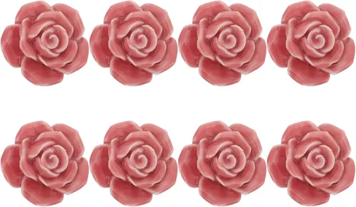 Vista 9 de LIFKOME 8 tiradores de rosas de cerámica para gabinete, pomos de armario para cajones, pomos de puerta de flores de rosas florales, pomos
