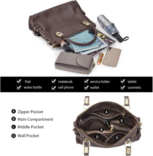 Vista 38 de Kattee Cartera bandolera estilo urbano de cuero para mujer