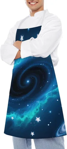 Vista 4 de MUSM Apron for Adults - 27.6 X 31.5 Inch, Heavy-Duty Polyester Aprons with Two Large Pockets, Waterproof Galaxy Kitchen Apron for Cooking, Grilling