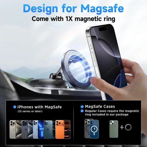 Vista 6 de ANDERY Soporte para teléfono de coche para Magsafe [78+LBS de succión más fuerte y 2400gf magnético] Montura de teléfono de coche ajustable en 360°