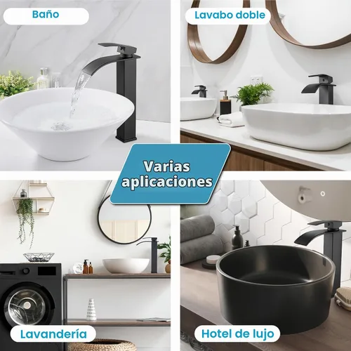 Vista 7 de Midanya Grifos altos de lavabo de cascada para lavabo, lavabo, lavabo de una sola manija, 1 agujero, moderno, con mangueras de drenaje emergentes