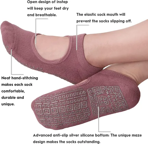 Vista 2 de unenow Calcetines antideslizantes de yoga para mujer con acolchado para pilates, barra, hogar