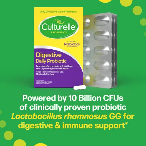 Vista 10 de Culturelle Cápsulas probióticas diarias para hombres y mujeres, cepa probiótica más estudiada clínicamente, salud digestiva e intestinal, apoya