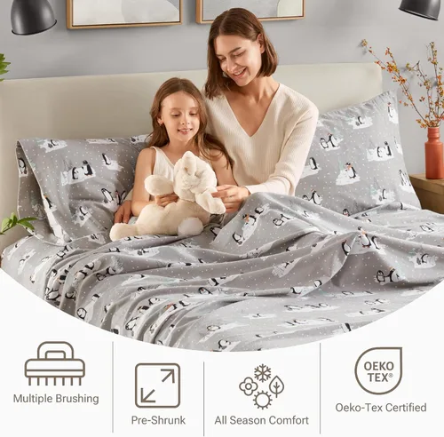 Vista 105 de Sleep Philosophy - True North - Juego de sábanas de franela, 100% de algodón, cómodo, bonito y muy suave, con bolsillo elástico que se adapta a