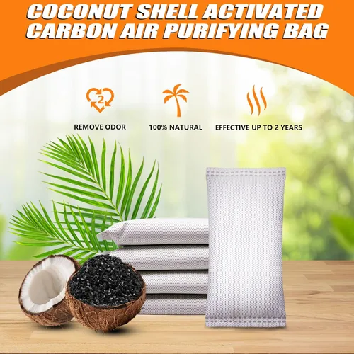 Vista 2 de Bolsas purificadoras de aire de carbón con cáscara de coco de 1.76 onzas, elimina olores y humedad, bolsas purificadoras de aire fresco natural