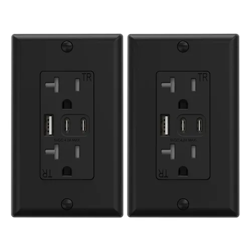 Vista 20 de ELEGRP Tomacorrientes USB, tomacorriente de pared de 15 amperios con 3 puertos USB, tomacorrientes con puertos USB C duales, receptáculos