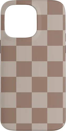 Vista 21 de Funda para iPhone 16 marrón con diseño de cuadros grandes, color beige estético marrón
