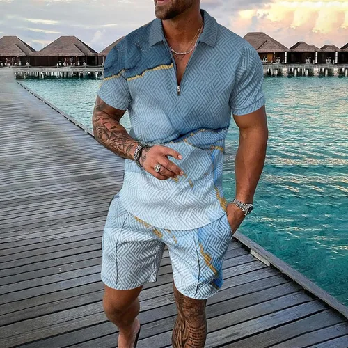 Vista 2 de Traje de verano para hombre casual chándal para hombre 3D manga corta traje pantalones cortos playa tropical hawaiano SS cuerpo hombre loco