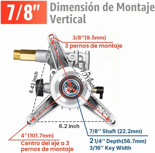 Vista 4 de YAMATIC 7/8" Shaft Vertical Pressure Washer Pump 3000 PSI 2.5 GPM Plateado