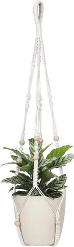 Vista 7 de Colgador de macramé para colgar plantas de interior con cuentas de madera, macetas de macramé sin borlas, para interiores y exteriores, decoración