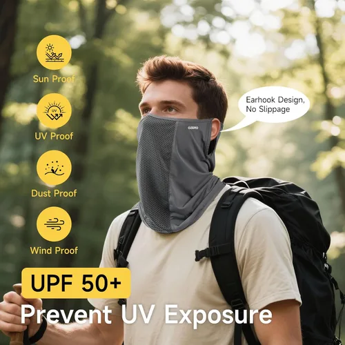 Vista 4 de OZERO Protección solar para la cara, polaina para el cuello, bufanda transpirable y refrescante para actividades al aire libre de verano