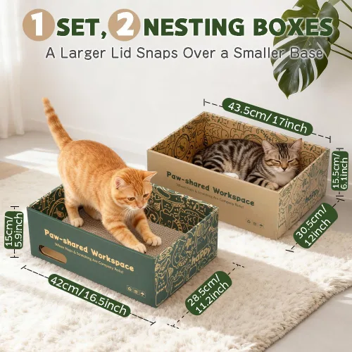 Vista 3 de Paquete de 6 almohadillas para rascar para gatos con cajas anidadas, juego de rascador para gatos que ahorran espacio, almohadillas reversibles