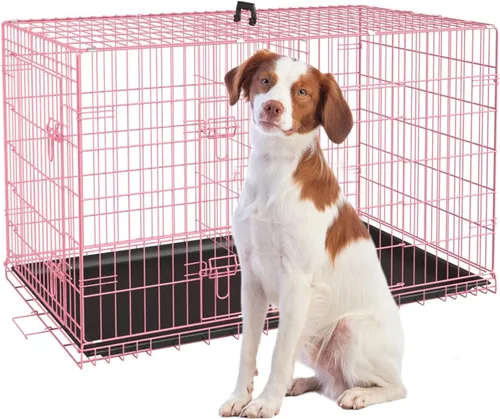 Vista 8 de Jaula para perros pequeños de 24 pulgadas, jaulas resistentes para perros pequeños, jaula plegable de alambre de metal con bandejas extraíbles