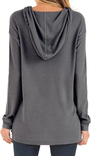 Vista 2 de Free Fly Sudadera con capucha de bambú para mujer, ultra suave y cálida, de punto térmico, camisa de manga larga con hombros caídos para mujer