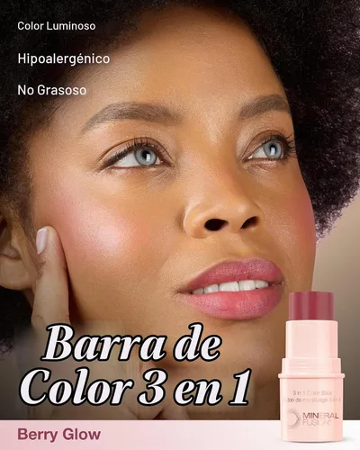 Vista 2 de Stick de maquillaje 3 en 1 , Berry Glow Rubor hidratante en crema tintada para mejillas, labios y ojos, maquillaje natural multiuso