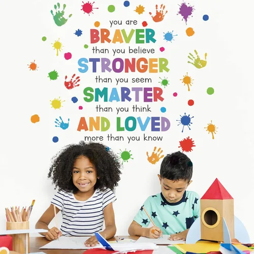 Vista 6 de Calcomanías de pared inspiradoras coloridas para dormitorio de niños, frase motivacional para niños, calcomanías de arte de pared para aula