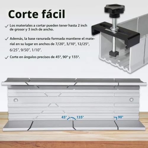 Vista 4 de FIRSTINFO H5441 Caja de ingletes de aluminio metálico de 9.8 pulgadas para sierra manual para sierra de mano con 3 ángulos de corte con tornillo