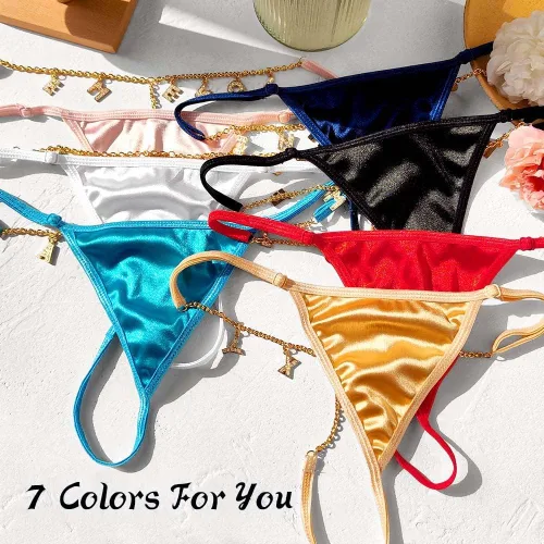 Vista 5 de Cadena de cintura personalizada con ropa interior para mujer, tangas personalizadas con nombre de letra de cristal