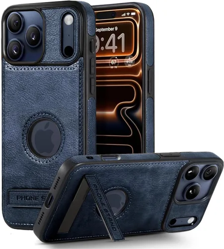 Vista 11 de Funda de cuero para iPhone 13 Pro, funda protectora delgada con función atril a prueba de golpes, soporte invisible integrado compatible con iPhone