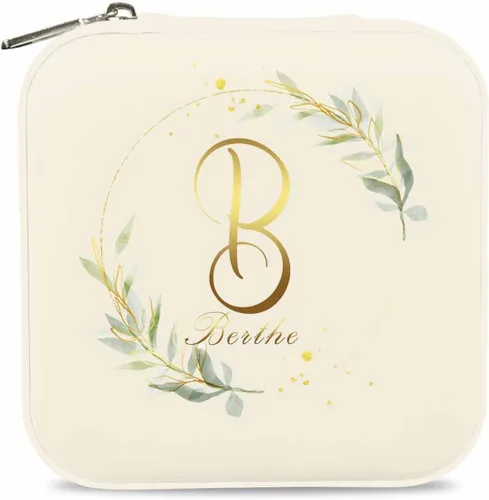 Vista 2 de Artsadd Organizador de joyas pequeño de cuero personalizado para mujeres y niñas, joyero de viaje con hojas doradas, caja de joyería con nombre