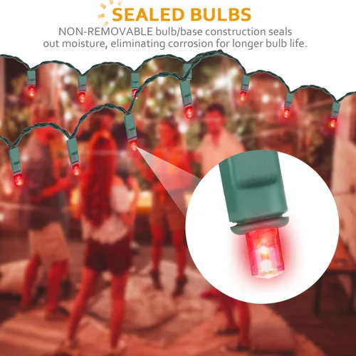 Vista 4 de Luces LED de Navidad, 50 unidades, luz LED de Navidad sin costuras para exteriores e interiores, grado de iluminación comercial, luz roja, cable