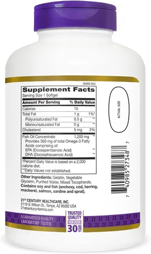 Vista 7 de 21st Century Aceite de pescado 1200 mg en cápsulas blandas, 140