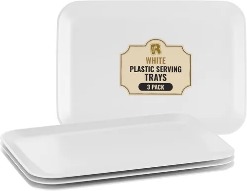 Vista 12 de Paquete de 3 bandejas de plástico negro para servir – Bandeja negra de 8 x 11 pulgadas – Bandejas de postre resistentes para alimentos – Bandejas