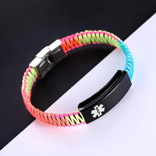 Vista 3 de Pulseras de alerta médica para mujeres Pulseras de identificación médica personalizables para hombres, niñas y niños Pulseras médicas trenzadas