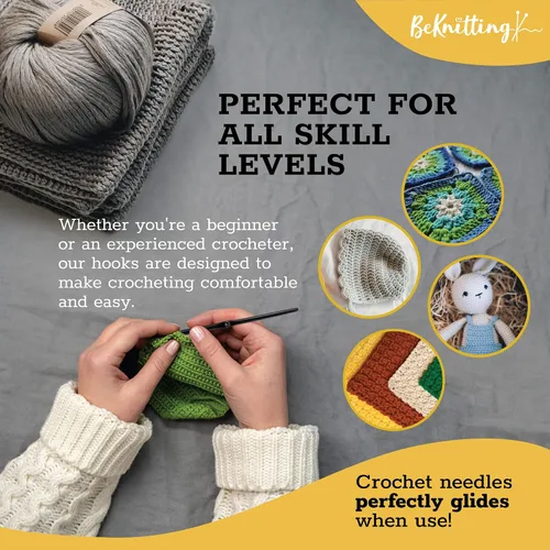 Vista 7 de BeKnitting Juego de 12 ganchos de ganchillo y agujas para principiantes, adultos y niños, aluminio negro de alta calidad, regalos navideños, caja