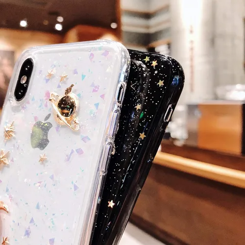 Vista 4 de Funda para iPhone XR Bling Planet Glitter con Space Sparkle Moon Star Universe suave TPU silicona a prueba de golpes funda protectora para iPhone XR