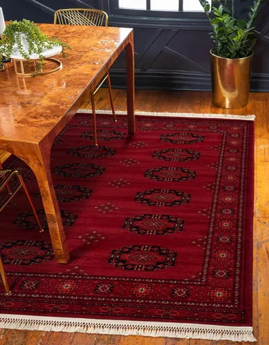 Vista 7 de Unique Loom Tekke Collection - Alfombra Khabour (3 pies 1 pulgada, redonda, rojo/negro)