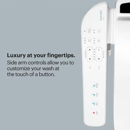 Vista 5 de Brondell LT89 Asiento de inodoro eléctrico para bidé, se adapta a inodoros redondos, color blanco, control de brazo lateral, lavado con agua tibia